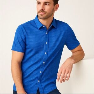 Buttercloth Men's Blue Geometric Print Short Sleeve Polo Shirt Size M